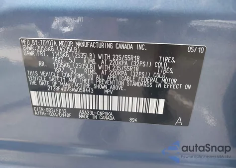 2010 Toyota Rav4 Sport from USA, damaged, VIN 2T3RF4DV3AW058443
